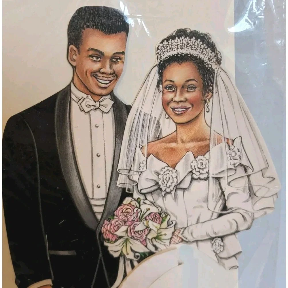 90s Wedding Centerpiece African American Bride & Groom Honeycomb NOS Beistle Vtg